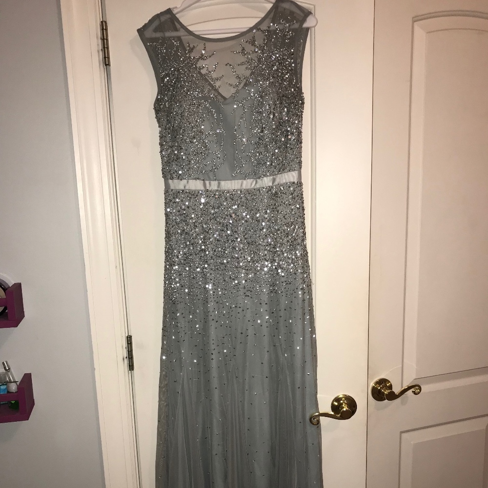 Long beaded sheer short sleeved dress